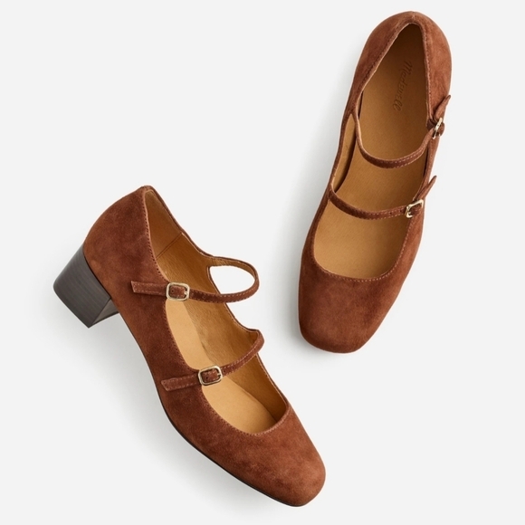 New! Madewell The Nettie Heeled Mary Jane in Soft Mahogany Leather Suede - Picture 2 of 16